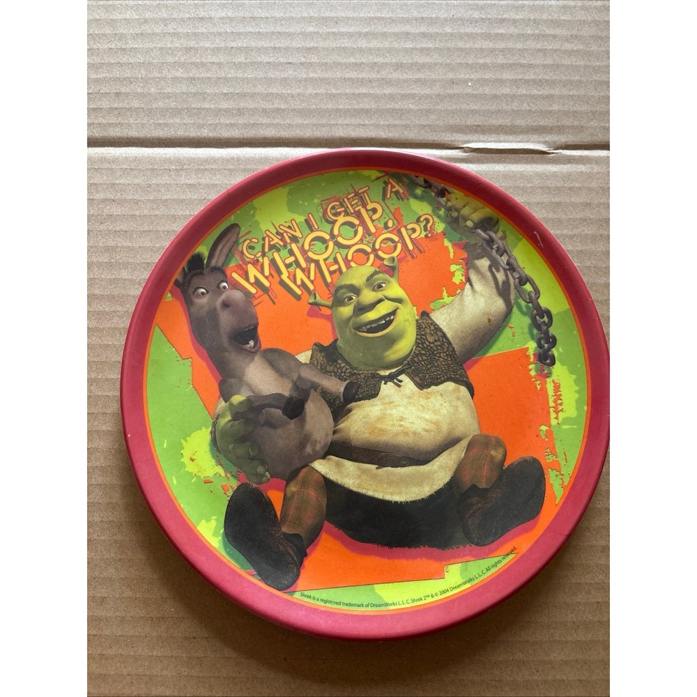 Shrek Melamine Vintage Disney 8" Plate. Kids Easy Clean Can I get a whoop whoop